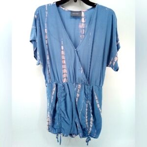 Hudson Gray Blue Tie Dye Pink Romper Elastic Waist 100% Rayon M